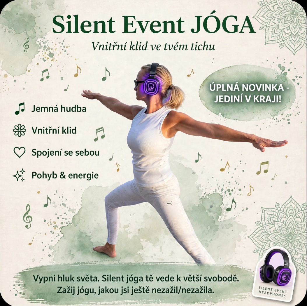 Co ti přinese Silent Event? Větší svobodu pohybu, vyčistí ti hlavu a zároveň eliminuješ stres ,napětí a nervozitu. Do bezdrátových sluchátek ti pošlu příjemnou hudbu i můj hlas. Budeš naslouchat svému dechu. Budeš vnímat každý svůj pohyb.